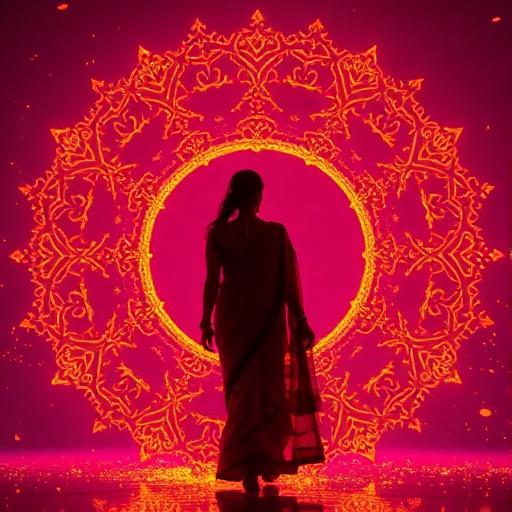 Woman inside a glowing mandala loop